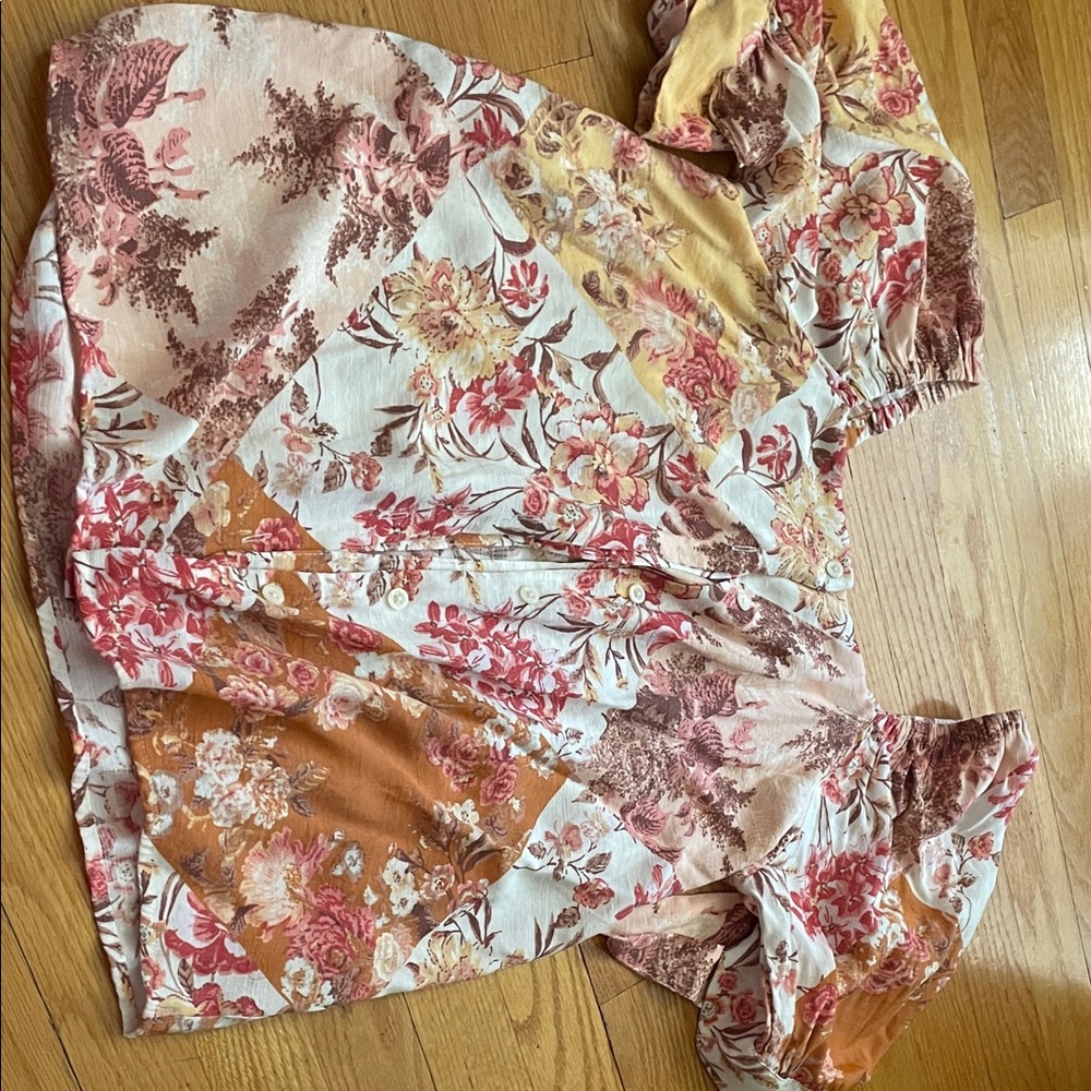LC Lauren Conrad Floral Button Down Shirt - Pink, Orange, Cream